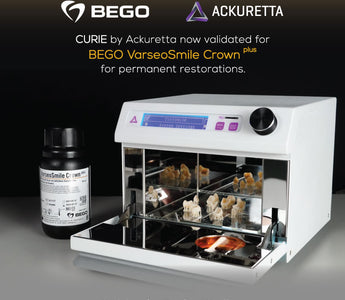 CURIE by Ackuretta now validated for BEGO VarseoSmile Crown plus for permanent dental restorations